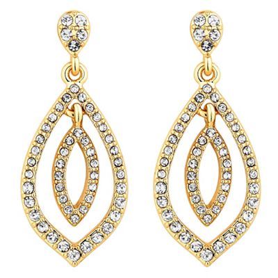 Gold crystal double peardrop drop earring